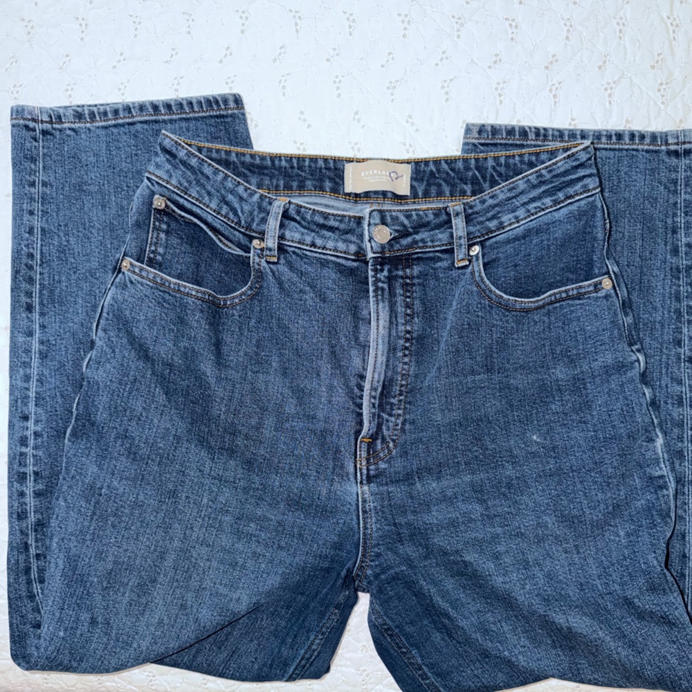 Everlane Dark Blue Denim with Gold Stitching